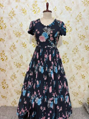 Georgette Floral long gown with maggam work highlights