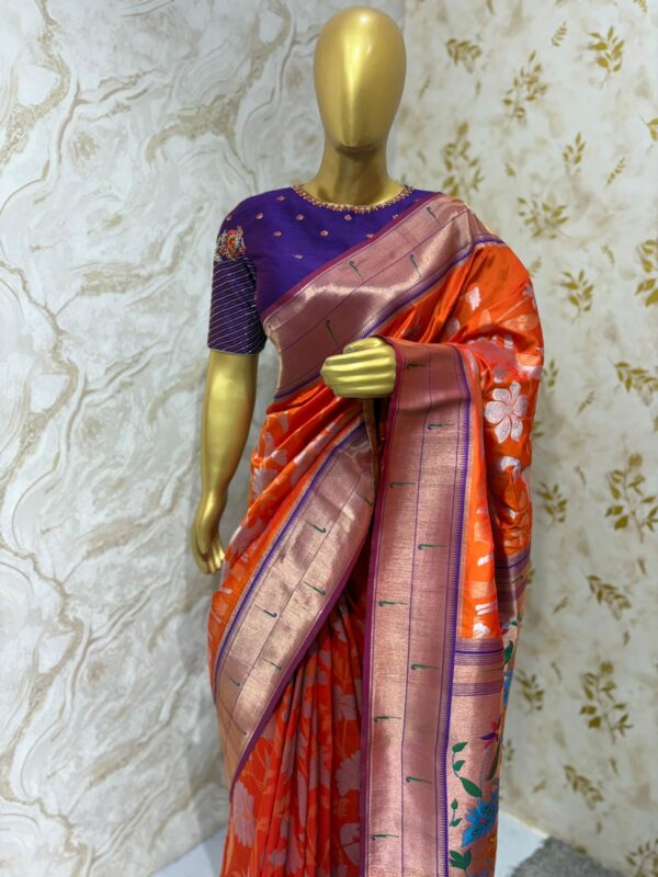Exclusive designer banaras saree with heavy maggam work blouse