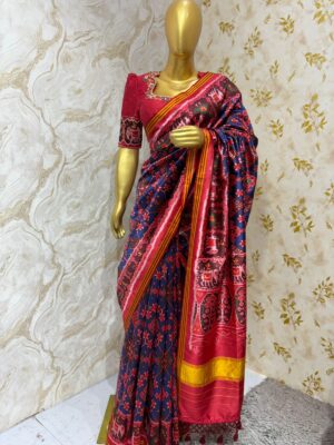Patola silk saree with heavy maggam work blouse