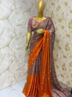 Beautiful satin banaras dual shade saree with floral sequin work blouse