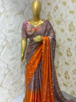 Beautiful satin banaras dual shade saree with floral sequin work blouse