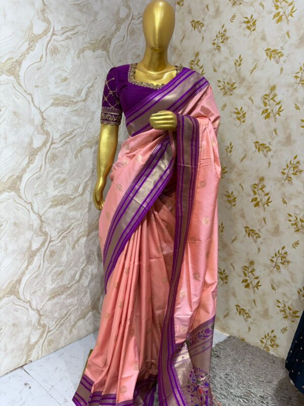 Soft silk saree with beautiful heavy maggam work blouse