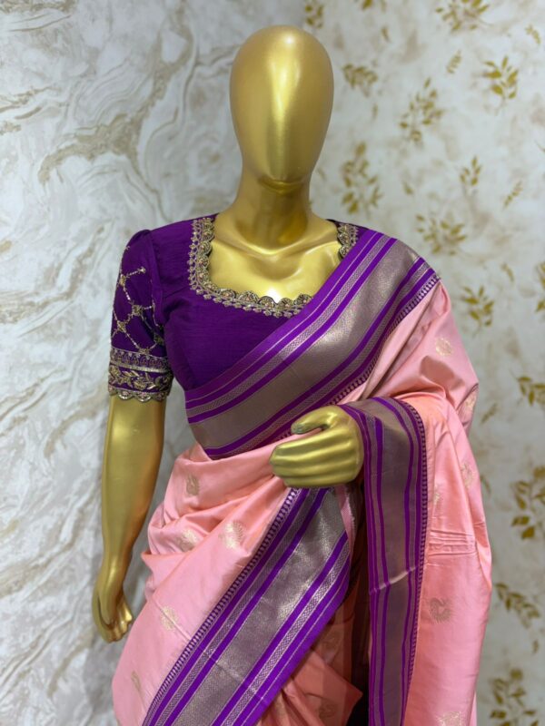 Soft silk saree with beautiful heavy maggam work blouse