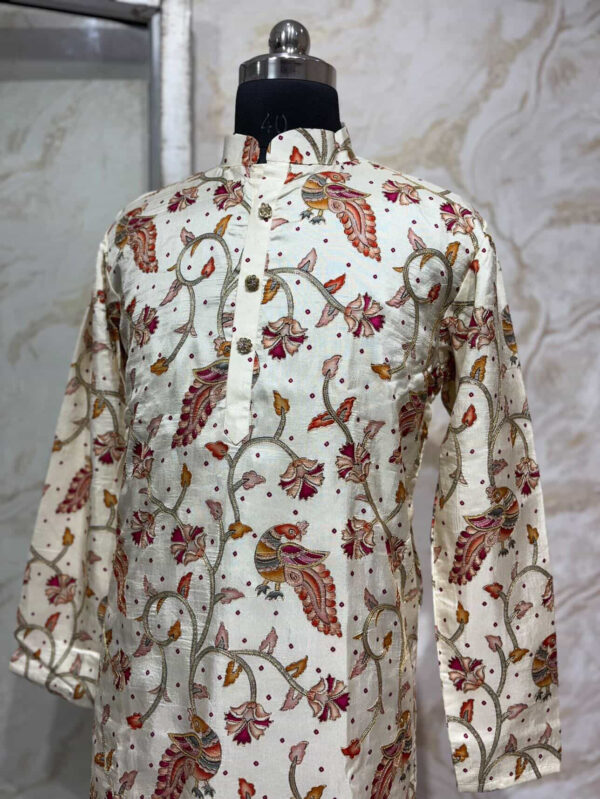 Designer kalamkari kurta paired with cream colour pijama