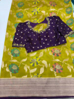 Exclusive designer pure munga silk saree with all over meenakari weaving paired with matching maggam work blouse