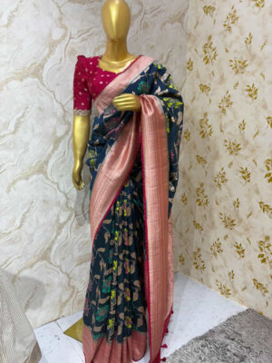 Exclusive designer pure munga silk saree with all over meenakari weaving paired with matching blouse