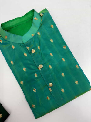 Pure pattu silk men’s kurta paired with cream colour pijama