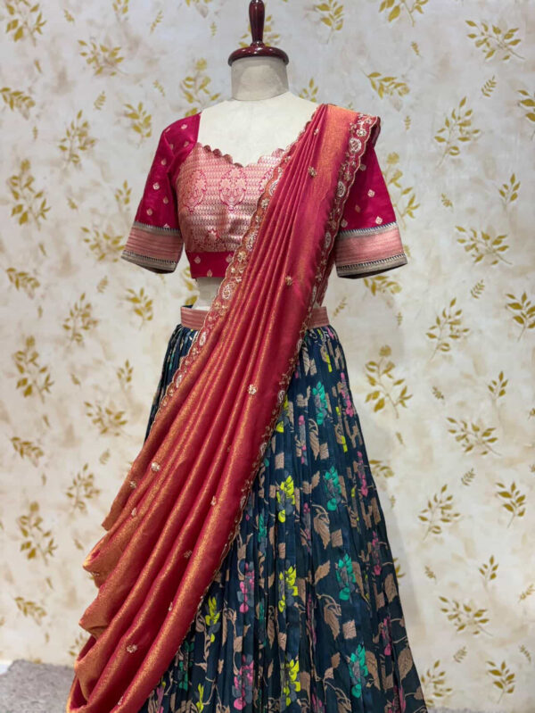 Exclusive munga silk lehenga set paired with maggam work dupatta