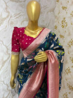 Exclusive designer pure munga silk saree with all over meenakari weaving paired with matching blouse