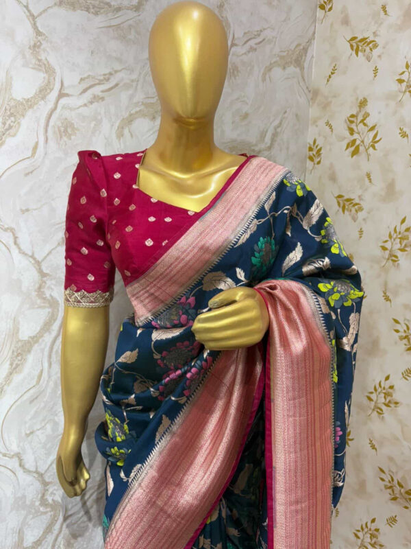 Exclusive designer pure munga silk saree with all over meenakari weaving paired with matching blouse