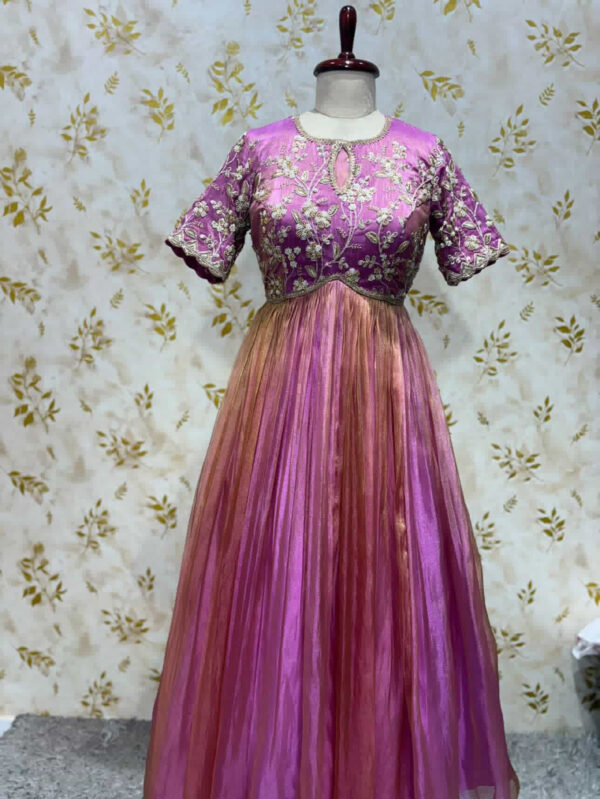 Dual shades Pure tissue organza long gown with heavy flare