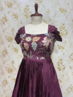Exclusive designer long gown with floral yoke part