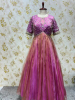 Dual shades Pure tissue organza long gown with heavy flare