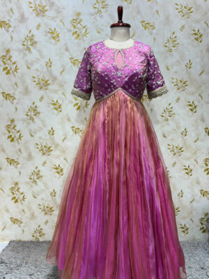 Dual shades Pure tissue organza long gown with heavy flare