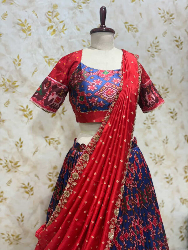 Exclusive designer soft patola silk lehenga with pure bandhini silk blouse paired with hand work silk dupatta