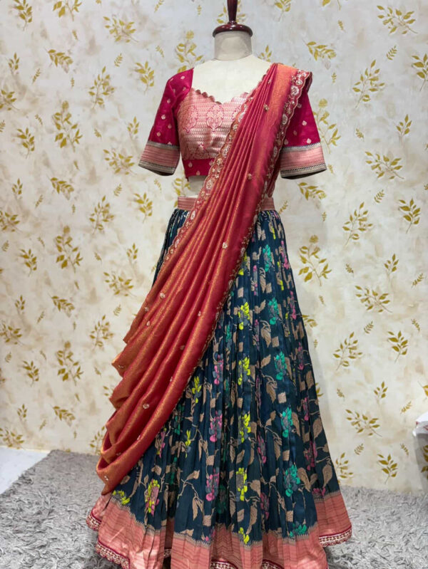Exclusive munga silk lehenga set paired with maggam work dupatta