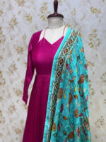 Pure mul chanderi long gown with dupatta