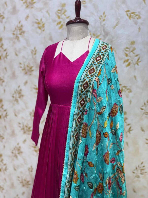 Pure mul chanderi long gown with dupatta