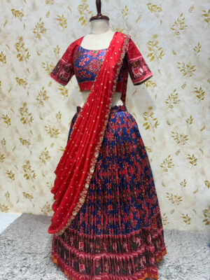 Exclusive designer soft patola silk lehenga with pure bandhini silk blouse paired with hand work silk dupatta