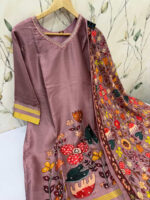 Satin silk kurti with pant & dupatta