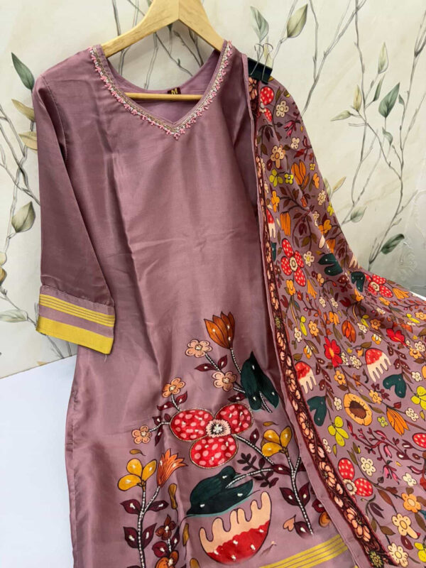 Satin silk kurti with pant & dupatta