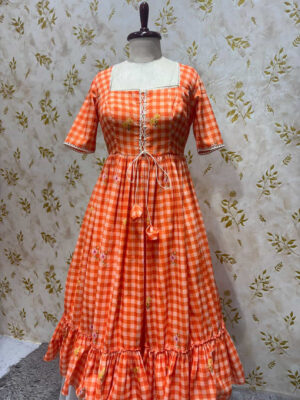 Premium quality mul chanderi summer frocks with heavy flare