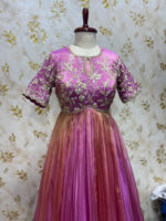 Dual shades Pure tissue organza long gown with heavy flare