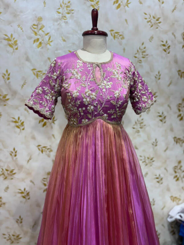 Dual shades Pure tissue organza long gown with heavy flare