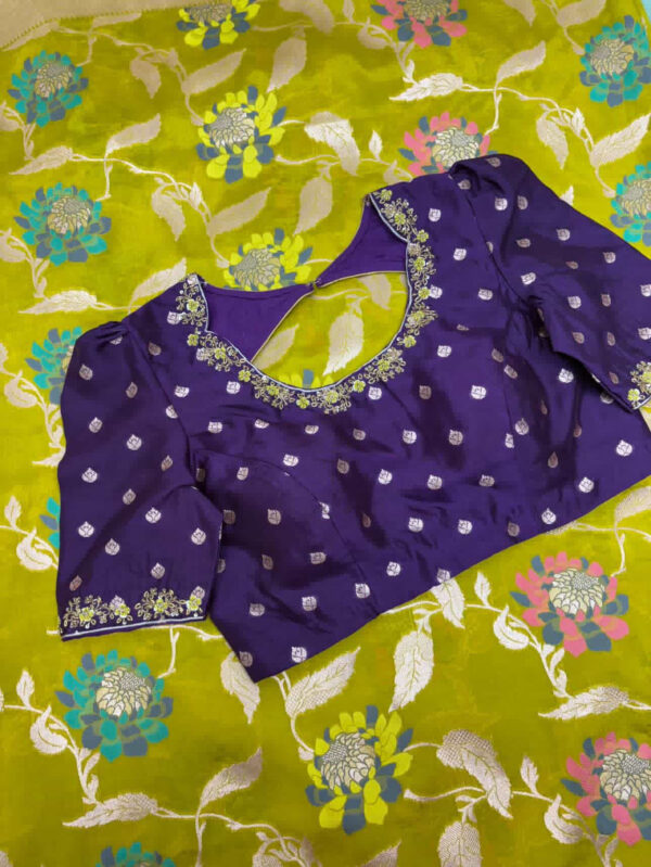 Exclusive designer pure munga silk saree with all over meenakari weaving paired with matching maggam work blouse