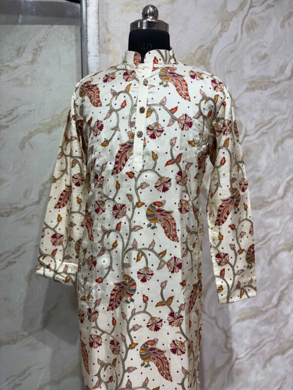 Designer kalamkari kurta paired with cream colour pijama