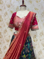 Exclusive munga silk lehenga set paired with maggam work dupatta
