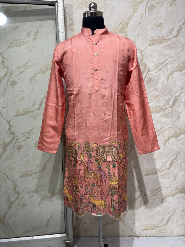 Pure kalamkari men’s kurta paired with cream colour pijama