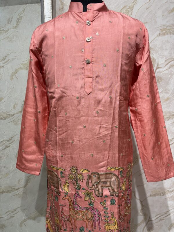 Pure kalamkari men’s kurta paired with cream colour pijama