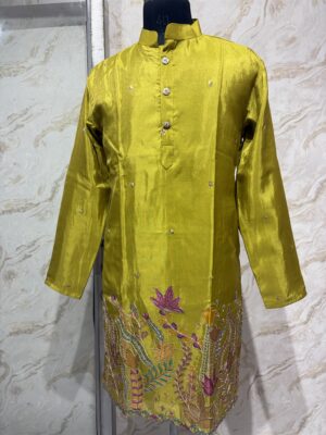 Pure tissue floral print men's kurta paired with cream colour pijama