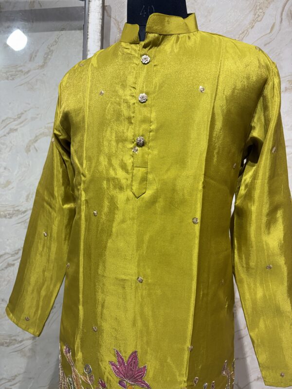 Pure tissue floral print men's kurta paired with cream colour pijama