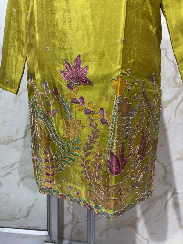 Pure tissue floral print men's kurta paired with cream colour pijama