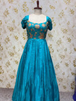 Exclusive crepe long gown with floral yoke part