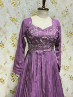 Pure tissue long gown with floral yoke part and full sleeves