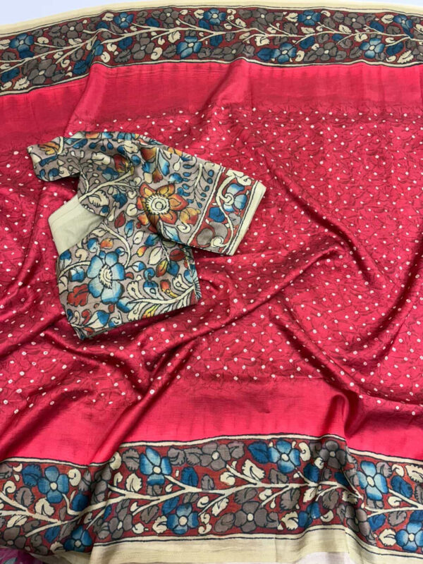 Beautiful saree with kalamkari border & kalamkari blouse