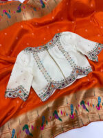Premium quality bandhini silk saree with paithani border paired with beautiful maggam work blouse