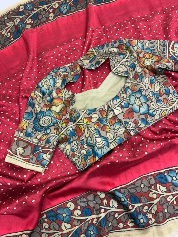 Beautiful saree with kalamkari border & kalamkari blouse