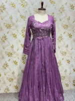 Pure tissue long gown with floral yoke part and full sleeves