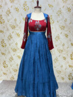 Beautiful ajrak print long frock with heavy flare
