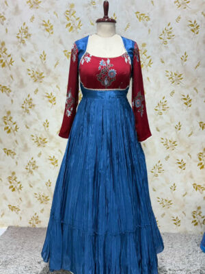 Beautiful ajrak print long frock with heavy flare