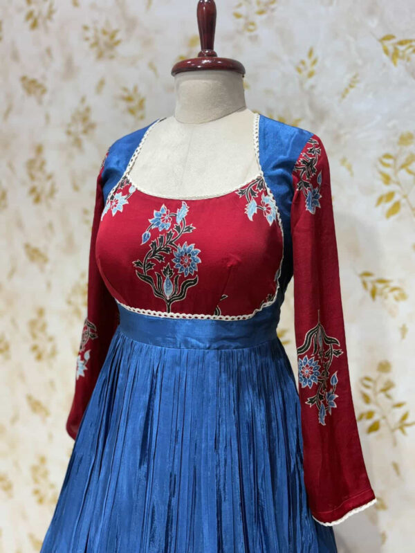 Beautiful ajrak print long frock with heavy flare