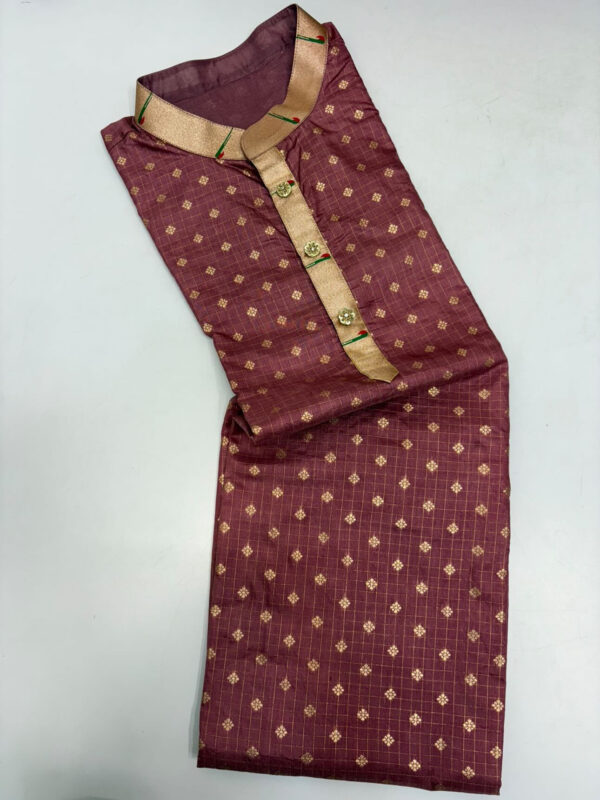 Soft pattu kurta with paithani collar and placket paired with pijama