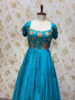 Exclusive crepe long gown with floral yoke part