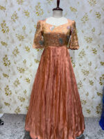 Hand work tissue long gown with heavy flare
