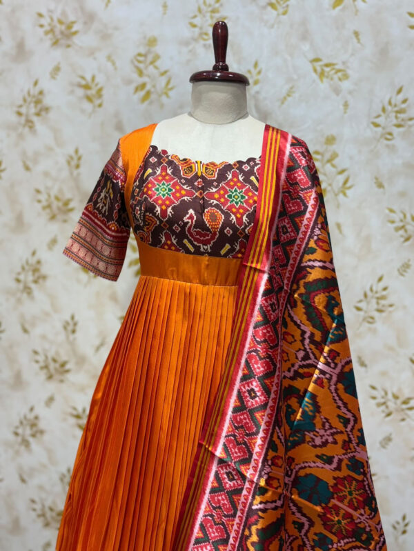Beautiful patola long frocks paired with patola dupatta