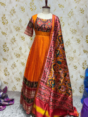 Beautiful patola long frocks paired with patola dupatta
